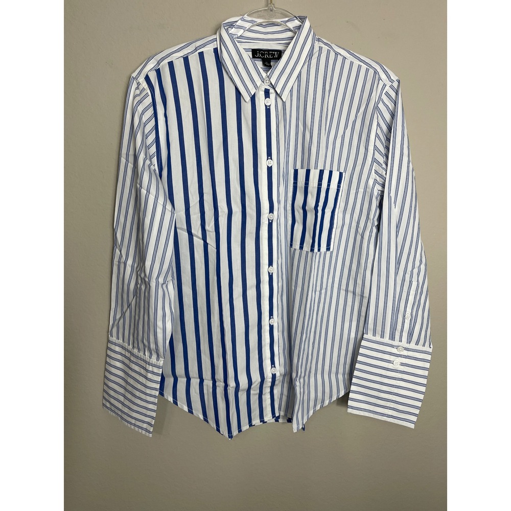 J.Crew Garçon Cotton Poplin Blue White Stripe Button Shirt Women's Size 10 - Picture 2 of 10